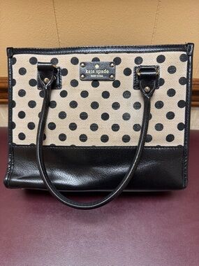 Kate Spade Belltown Quinn bag  Polka Dot Canvas & Leather Tote - Black and Cream